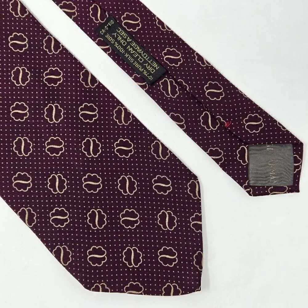 GIORGIO ARMANI CRAVATTE SILK TIE BURGUNDY TAN POLKA DOT PATTERN 3.75" X 58"